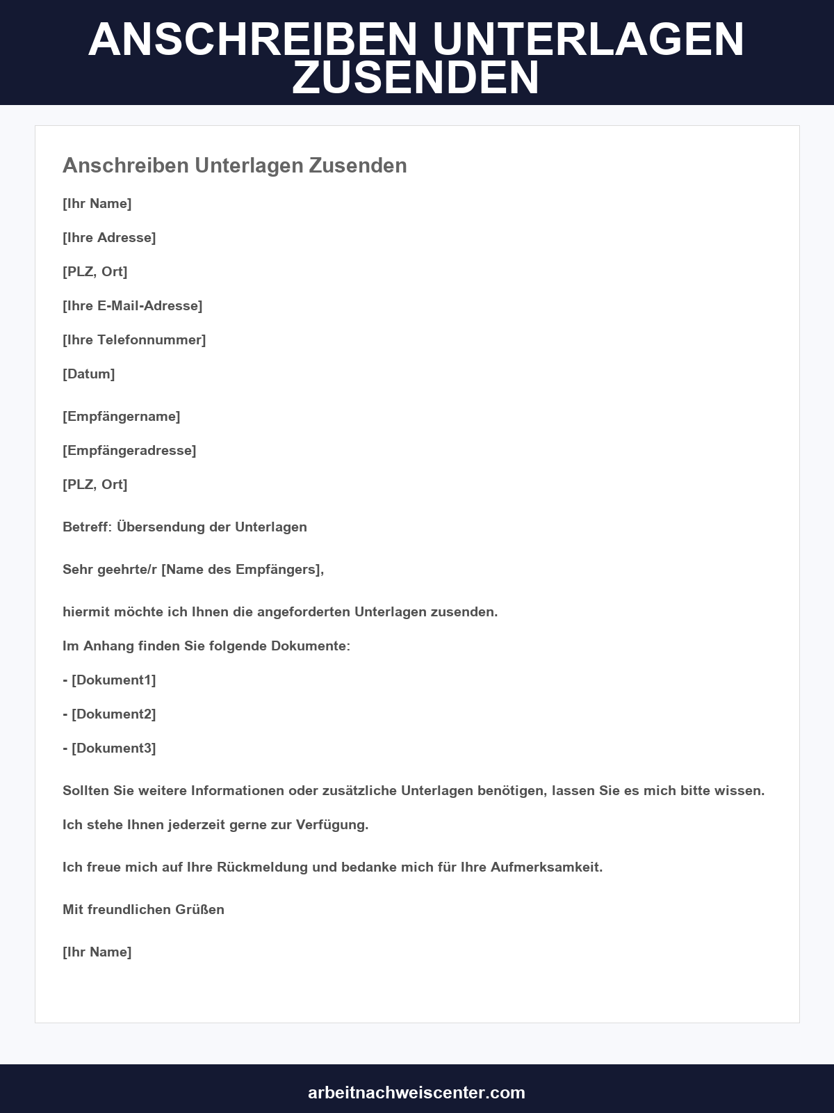 Anschreiben Unterlagen Zusenden