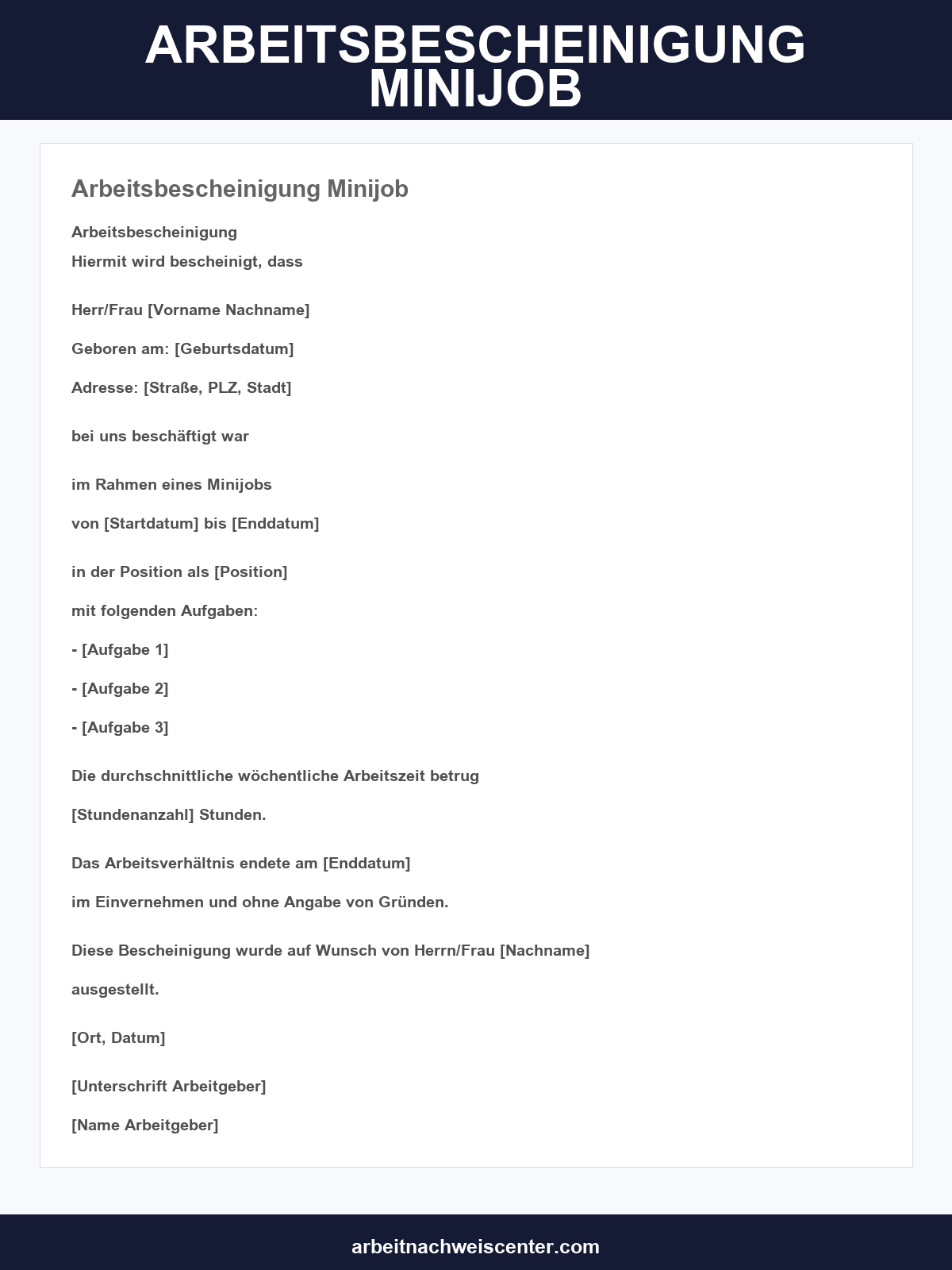 Arbeitsbescheinigung Minijob