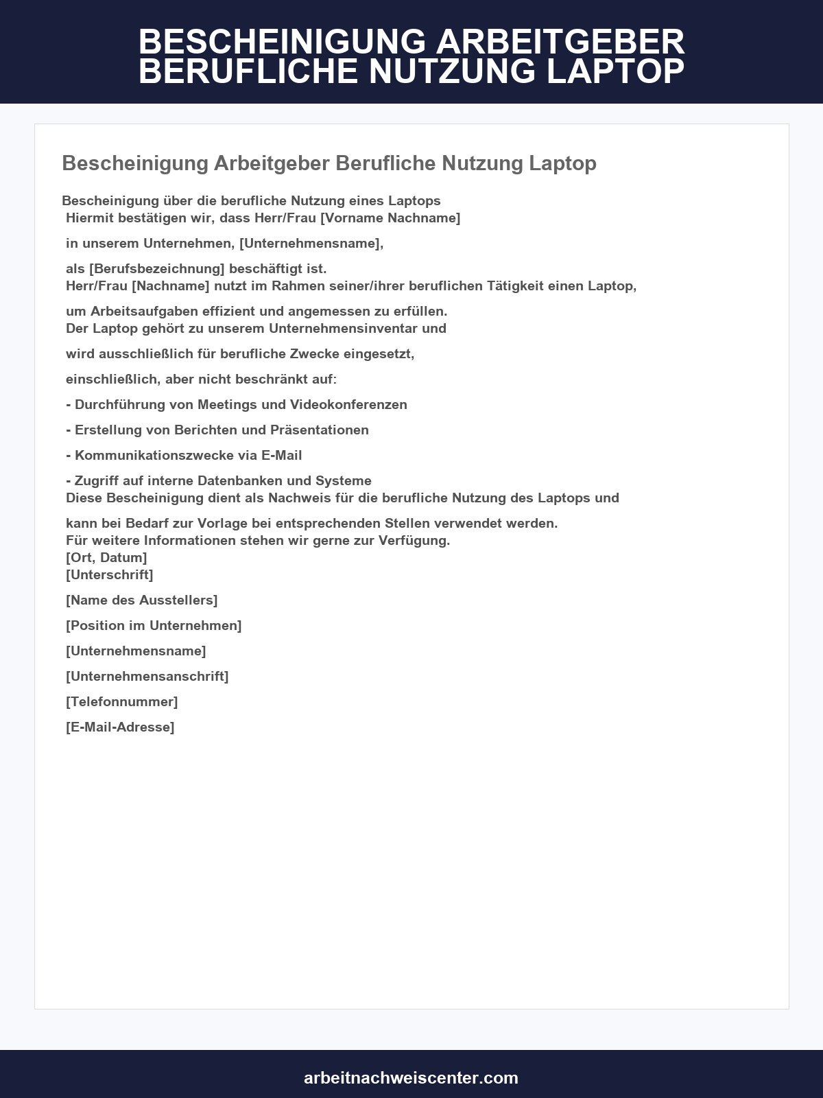Bescheinigung Arbeitgeber Berufliche Nutzung Laptop Vorlage