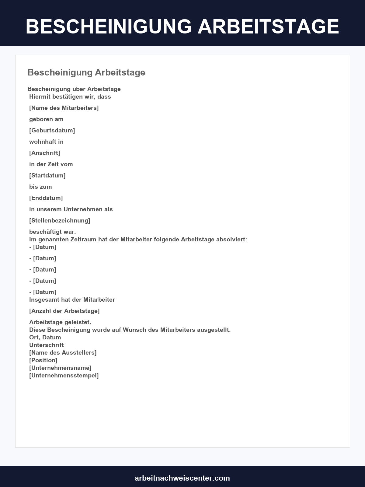 Bescheinigung Arbeitstage