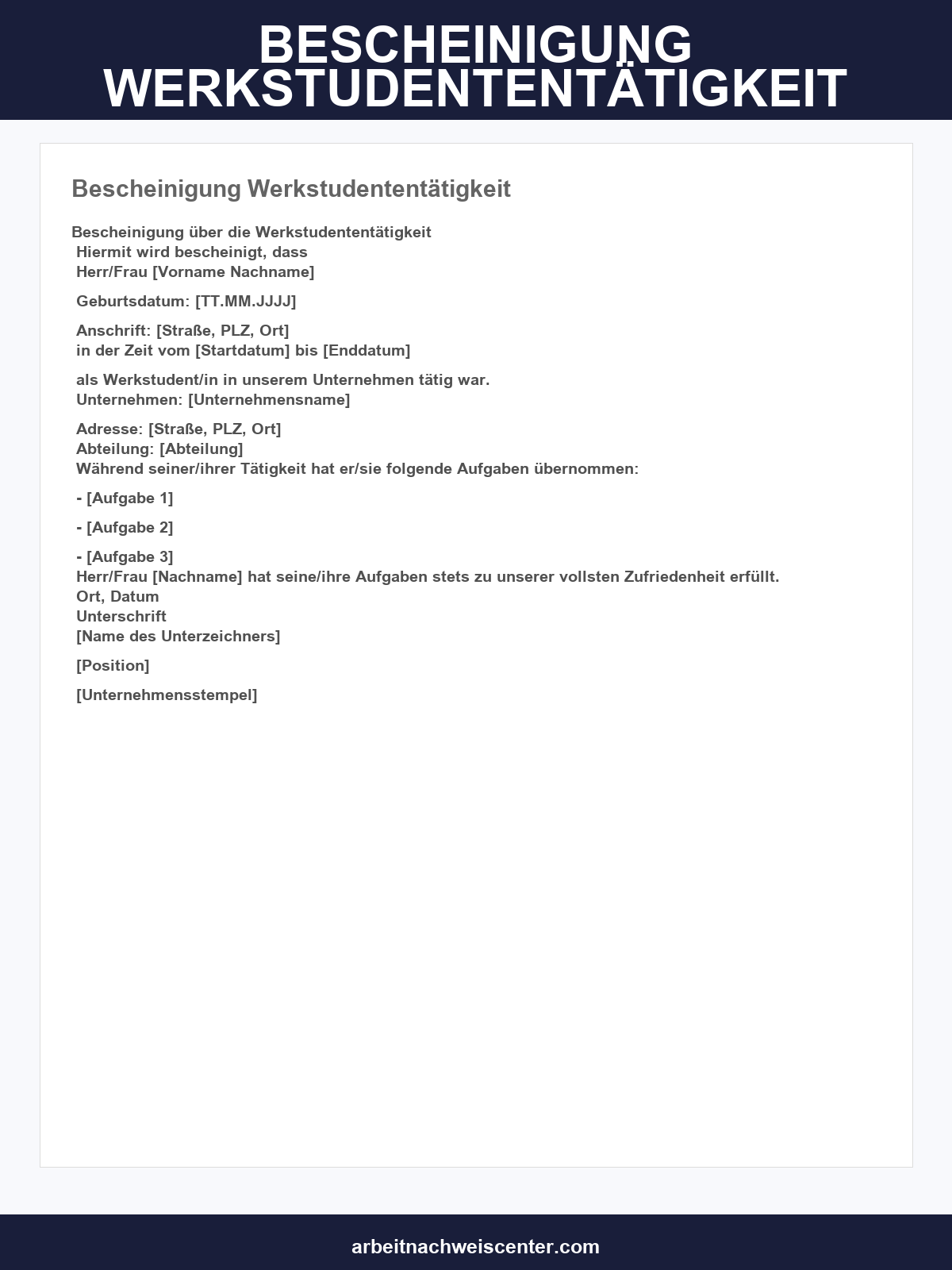 Bescheinigung Werkstudententätigkeit Muster