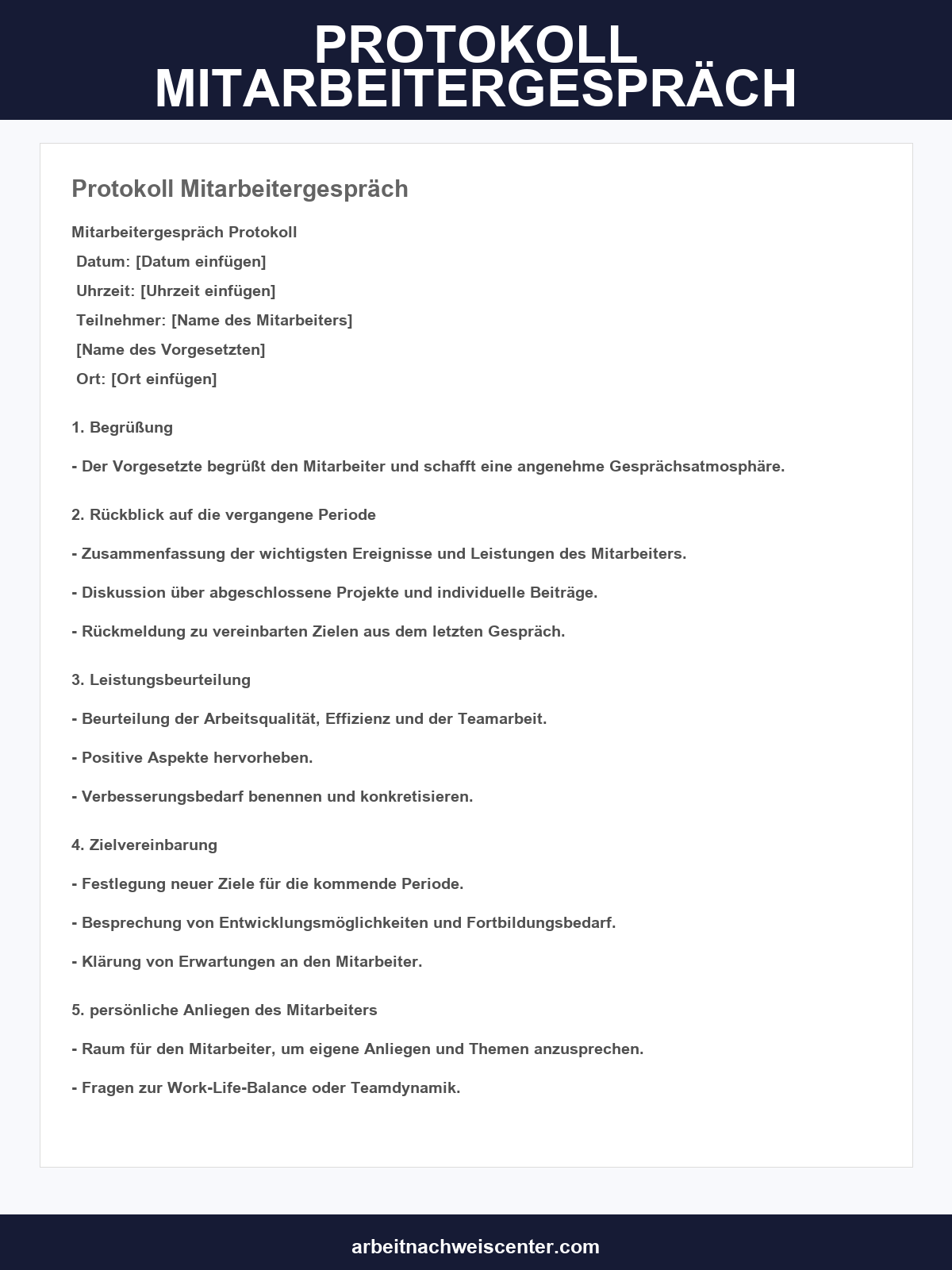 Protokoll Mitarbeitergespräch Muster